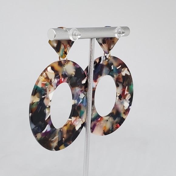 NEW Colorful Multi Colored Acrylic Drop Earrings - Picture 2 of 5